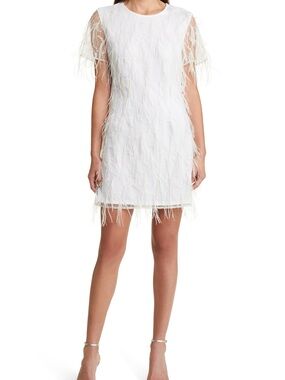 NWT Milly Rana Feather Minidress White Ostrich Shift Dress Size 10